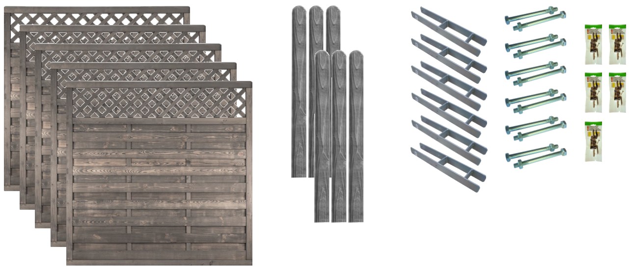 Zaunbundle BOSTON (Bartek) grau Komplettset Sichtschutz mit Rankgitter